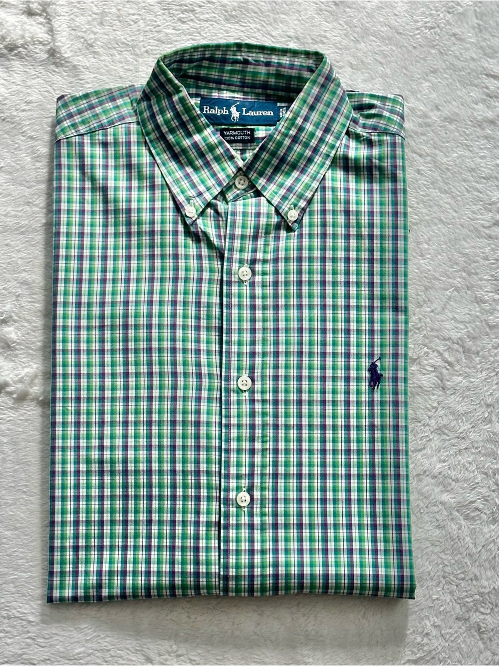 Polo Ralph Lauren Yarmouth Shirt Mens 15.5 XL Green Purple Plaid S/S Button Down